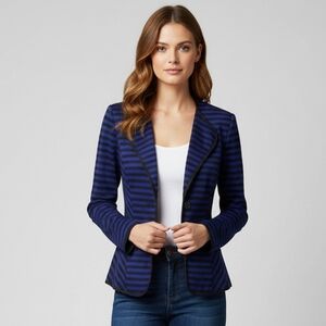 5•7•9 Women's Vintage Blue and Black Striped Blazer Jacket Size Small